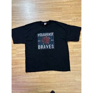 Bayside‎ Milwaukee Braves Graphic T-Shirt Vintage Style Baseball Men's 4XL Black